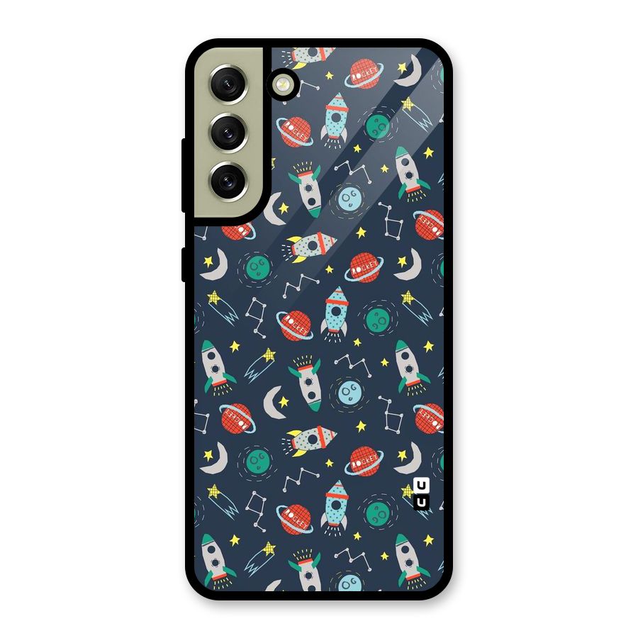Space Rocket Pattern Glass Back Case for Galaxy S21 FE 5G