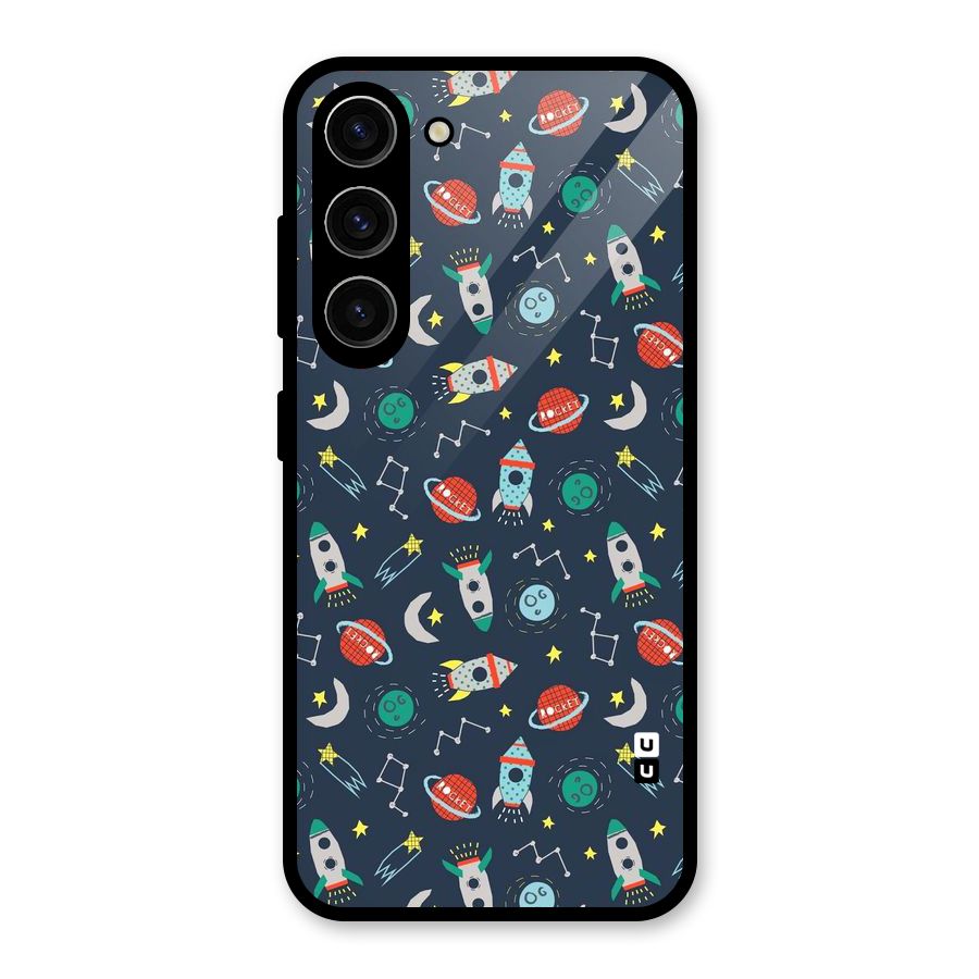 Space Rocket Pattern Glass Back Case for Galaxy S23