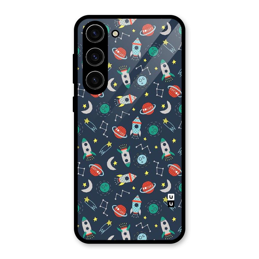 Space Rocket Pattern Glass Back Case for Galaxy S23 Plus