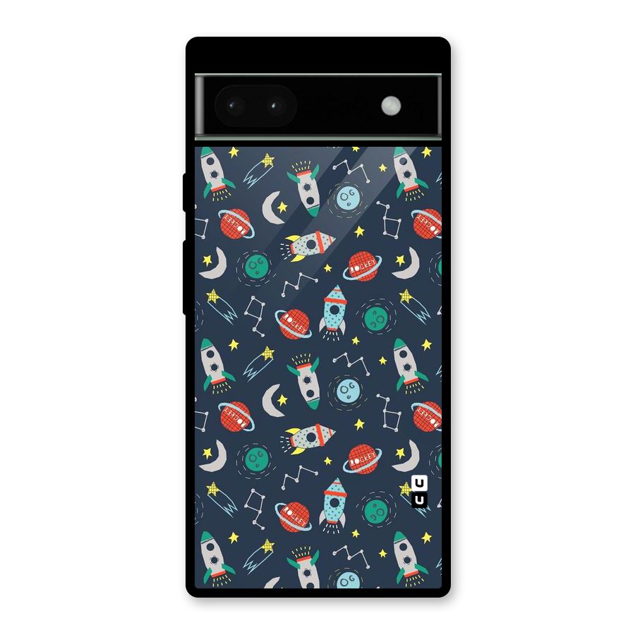 Space Rocket Pattern Glass Back Case for Google Pixel 6a