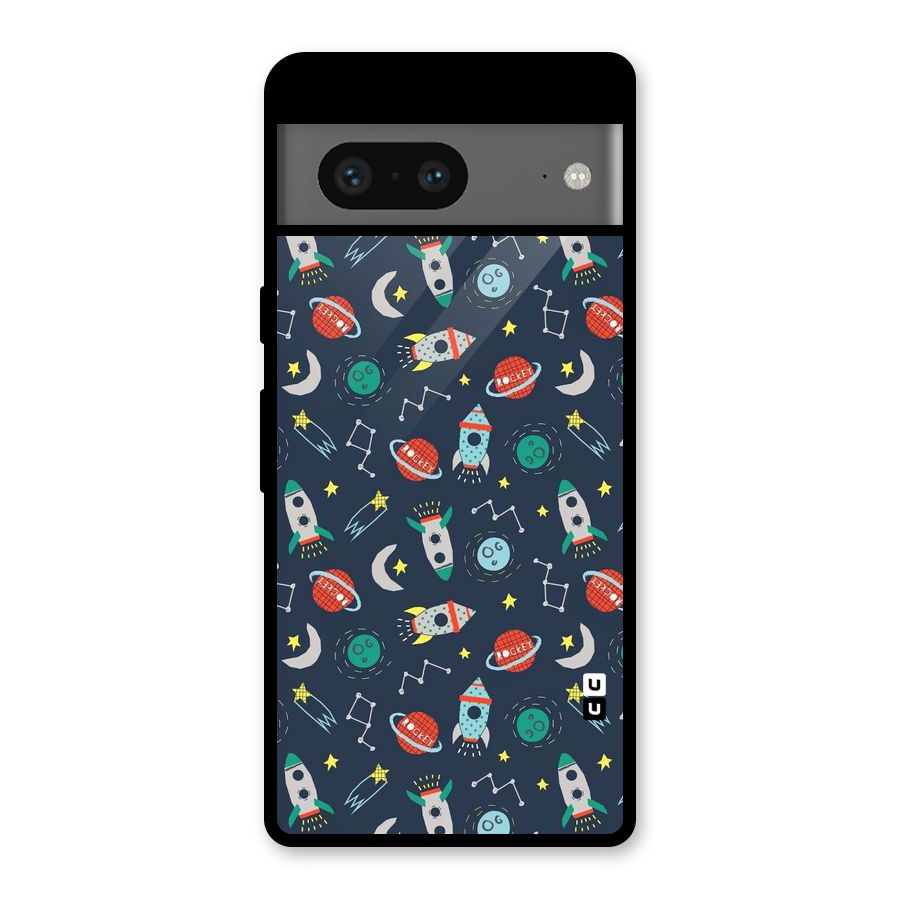 Space Rocket Pattern Glass Back Case for Google Pixel 7