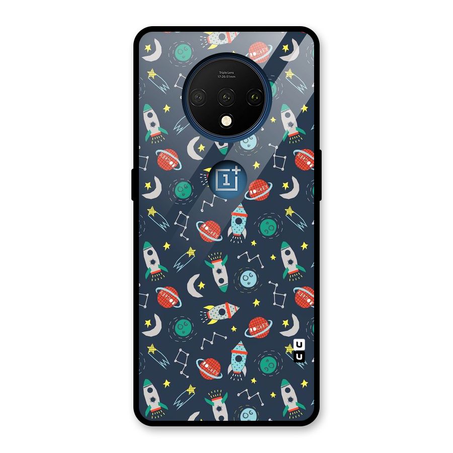 Space Rocket Pattern Glass Back Case for OnePlus 7T