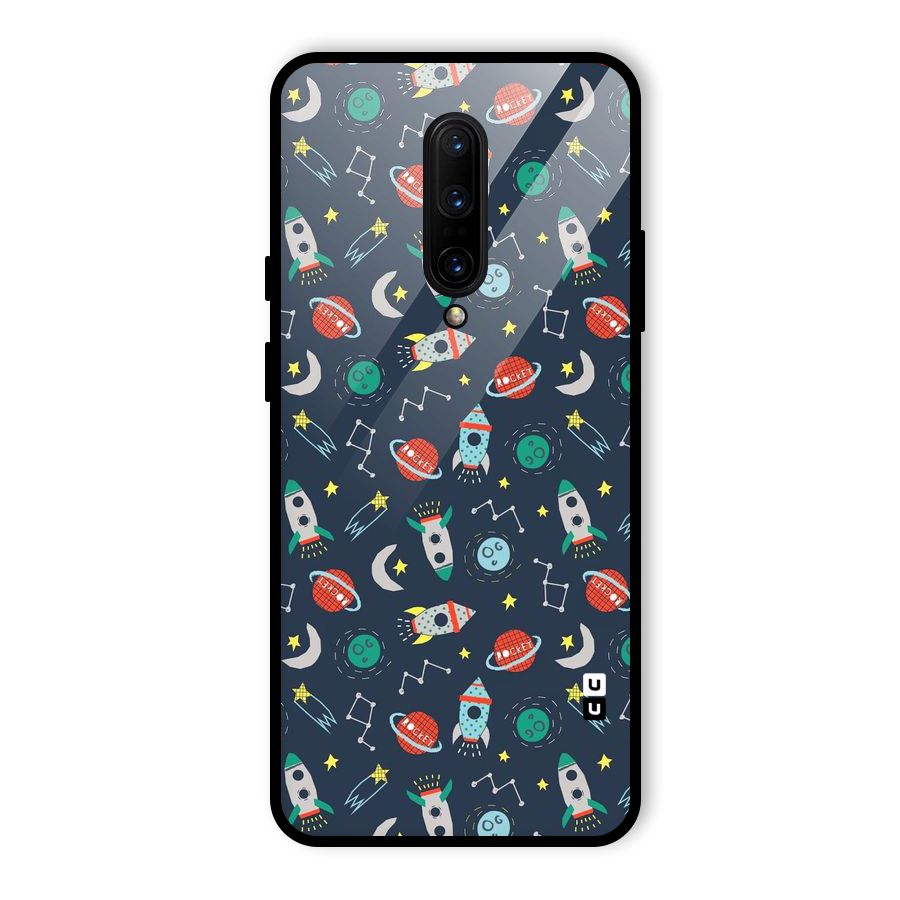 Space Rocket Pattern Glass Back Case for OnePlus 7 Pro