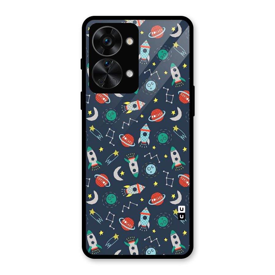 Space Rocket Pattern Glass Back Case for OnePlus Nord 2T