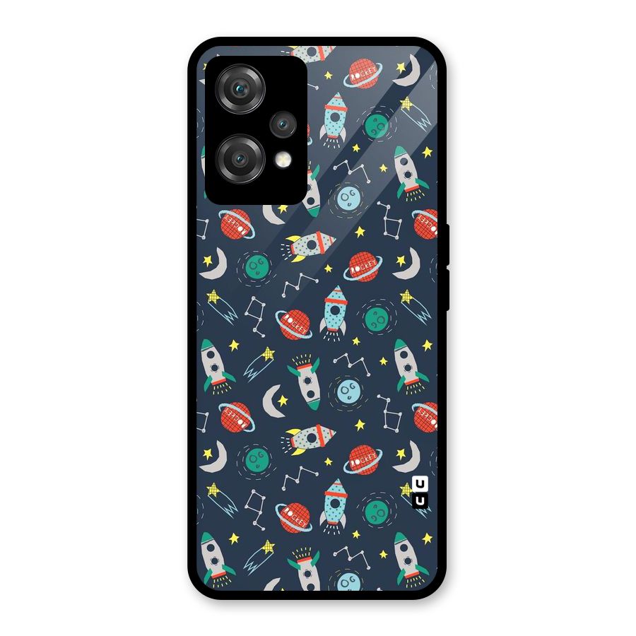 Space Rocket Pattern Glass Back Case for OnePlus Nord CE 2 Lite 5G