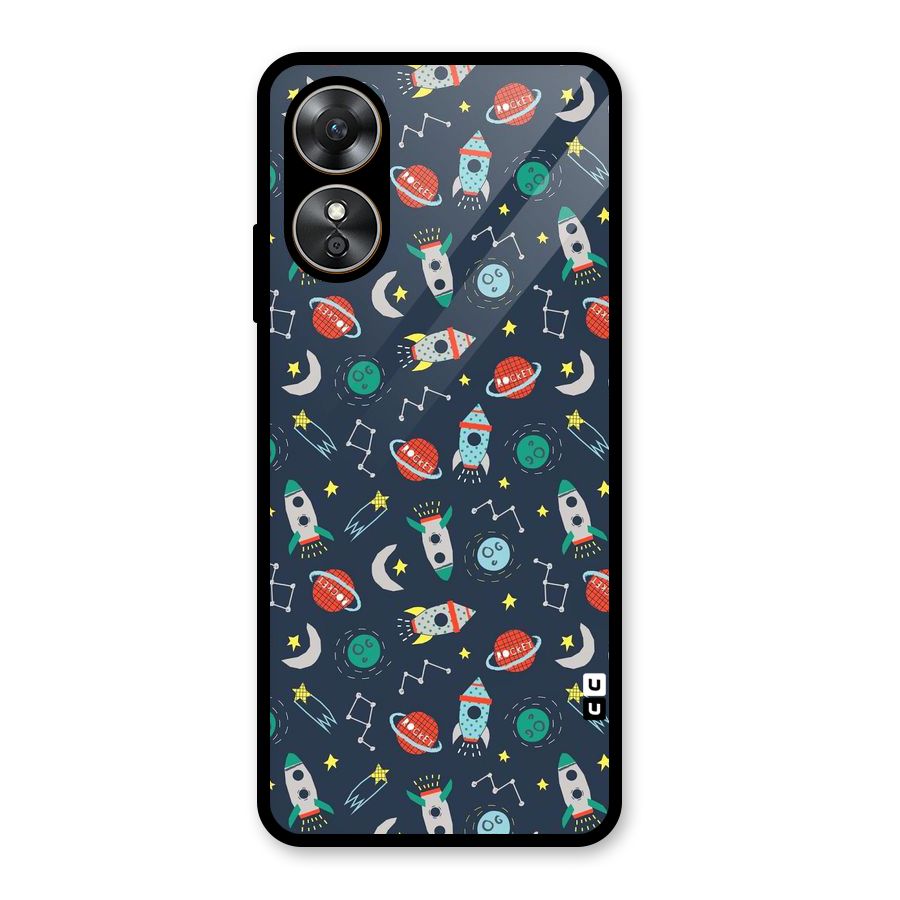 Space Rocket Pattern Glass Back Case for Oppo A17