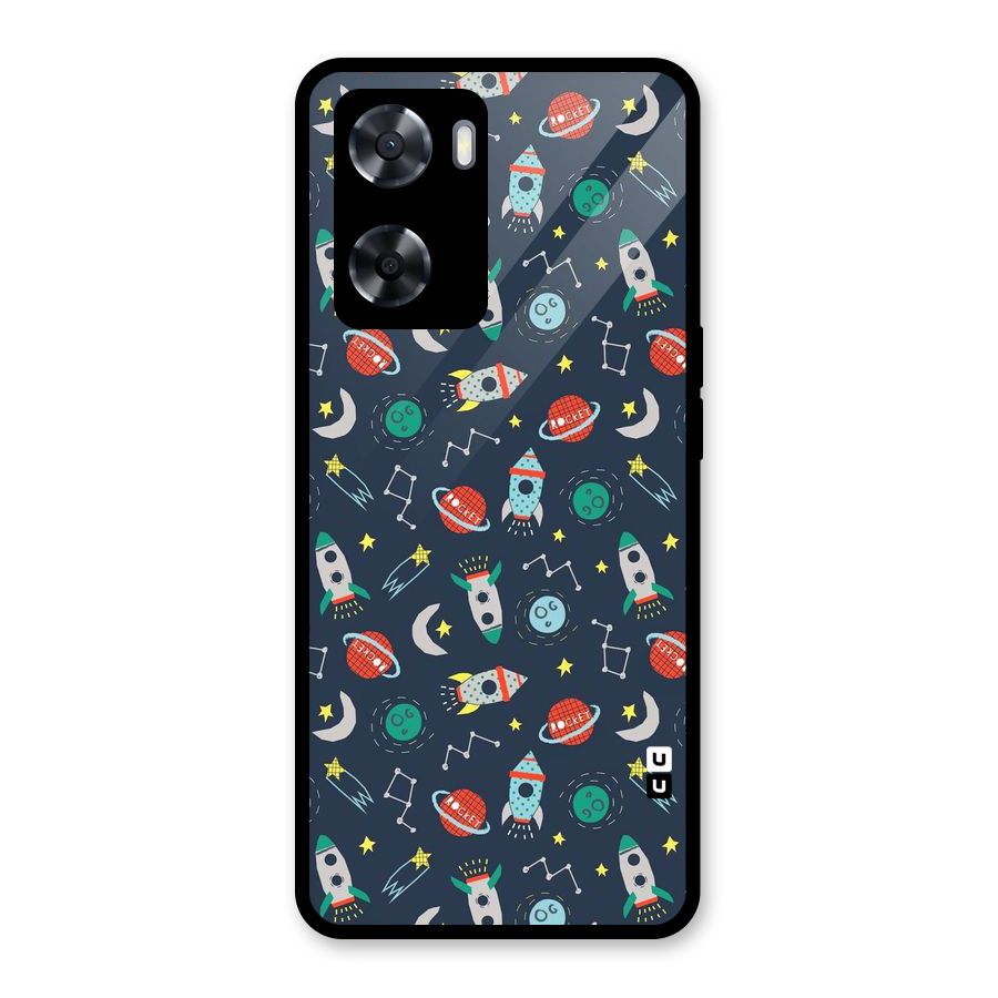 Space Rocket Pattern Glass Back Case for Oppo A57 2022