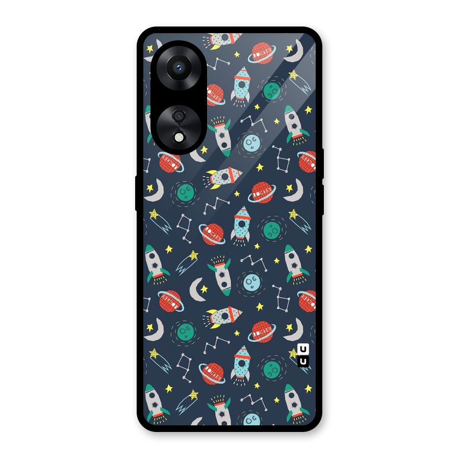 Space Rocket Pattern Glass Back Case for Oppo A78