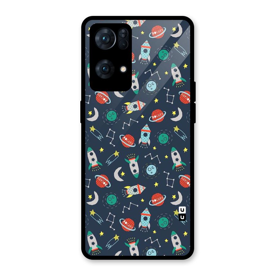 Space Rocket Pattern Glass Back Case for Oppo Reno7 Pro 5G