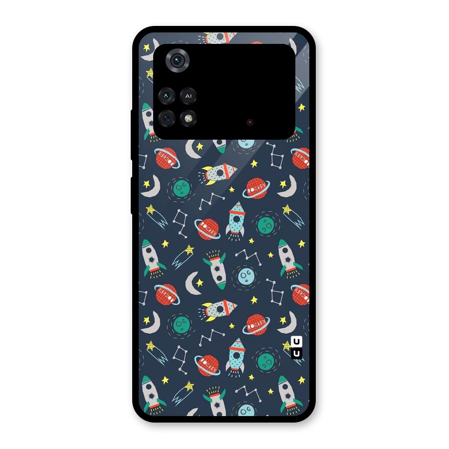 Space Rocket Pattern Glass Back Case for Poco M4 Pro 4G