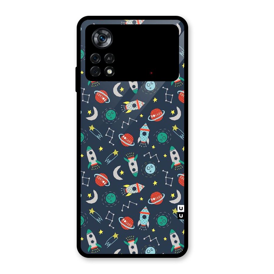 Space Rocket Pattern Glass Back Case for Poco X4 Pro 5G