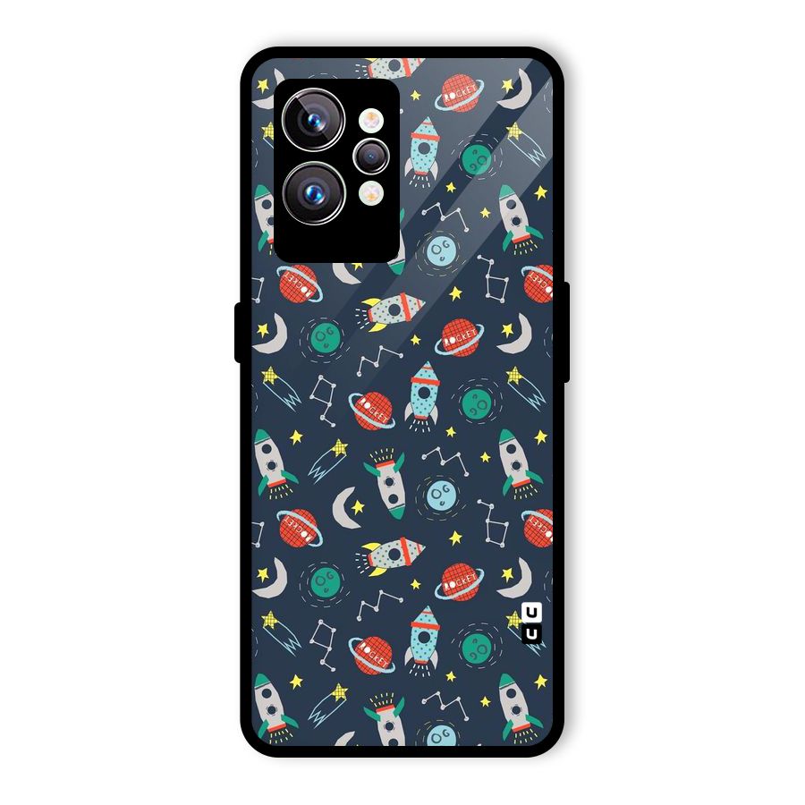 Space Rocket Pattern Glass Back Case for Realme GT2 Pro