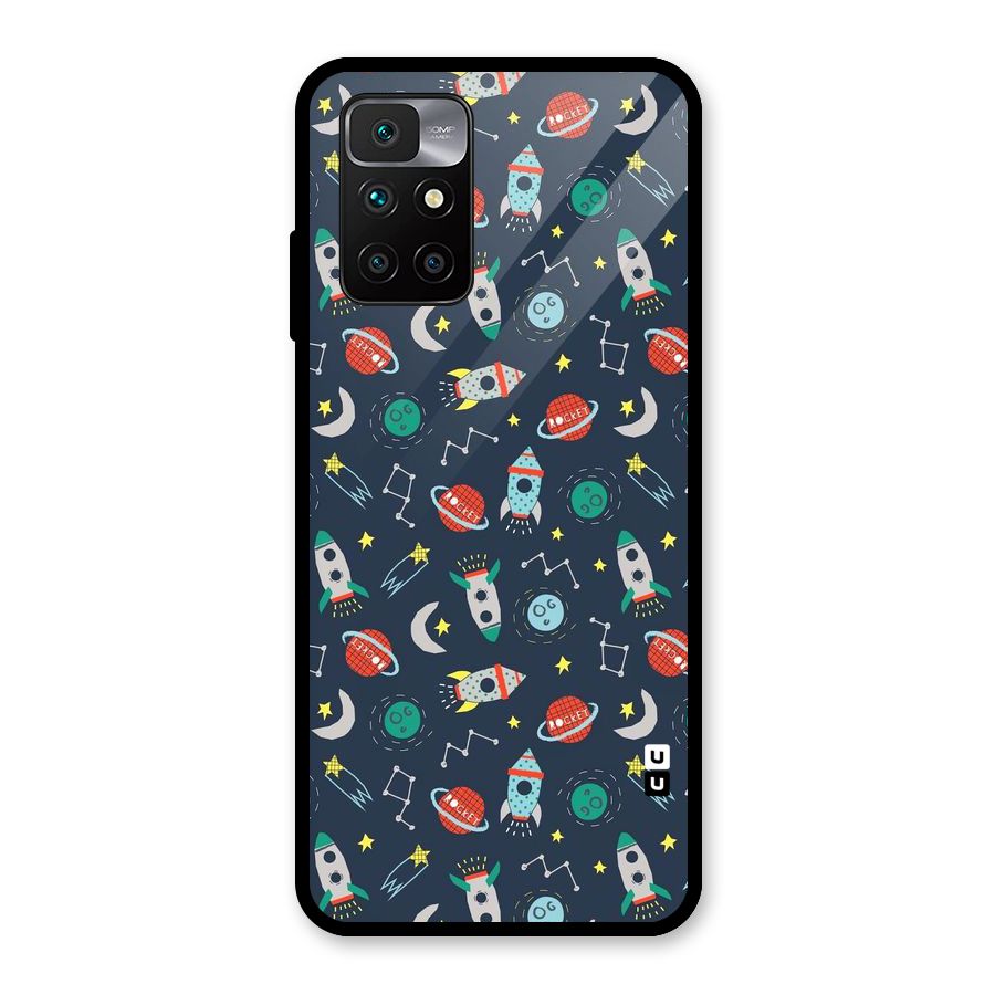 Space Rocket Pattern Glass Back Case for Redmi 10 Prime