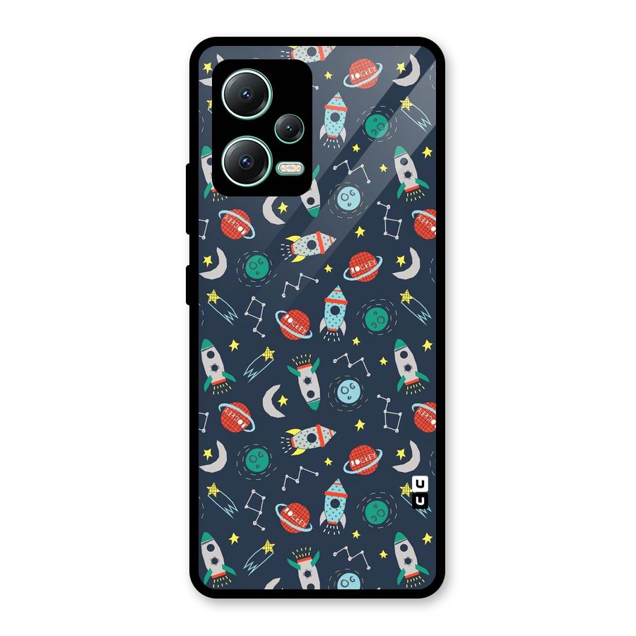 Space Rocket Pattern Glass Back Case for Redmi Note 12 5G