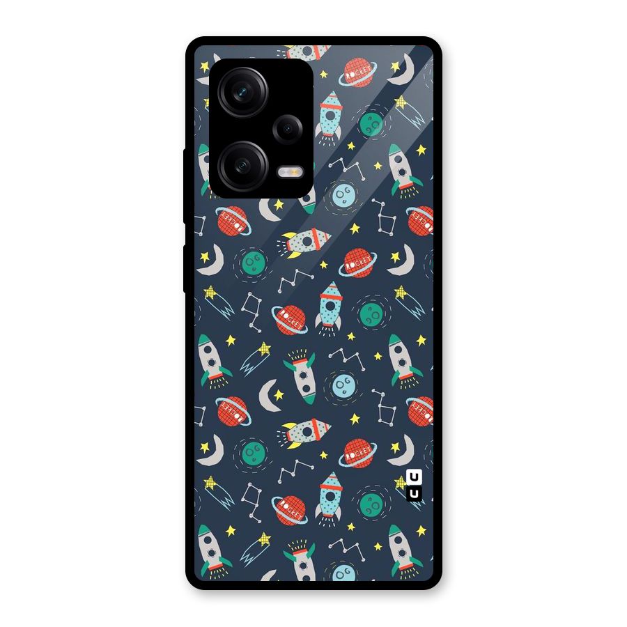 Space Rocket Pattern Glass Back Case for Redmi Note 12 Pro