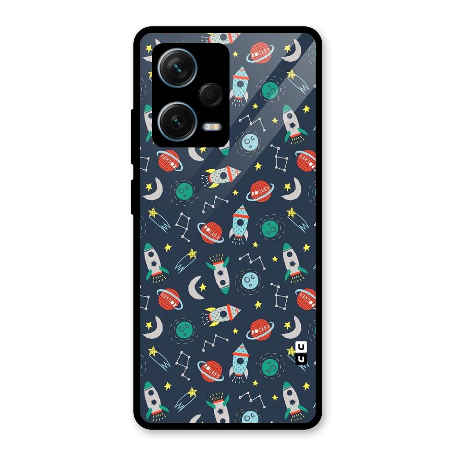 Space Rocket Pattern Glass Back Case for Redmi Note 12 Pro Plus 5G