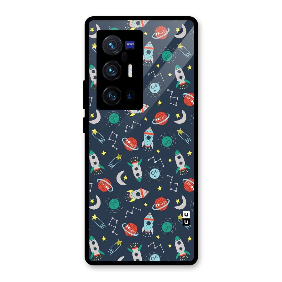 Space Rocket Pattern Glass Back Case for Vivo X70 Pro Plus