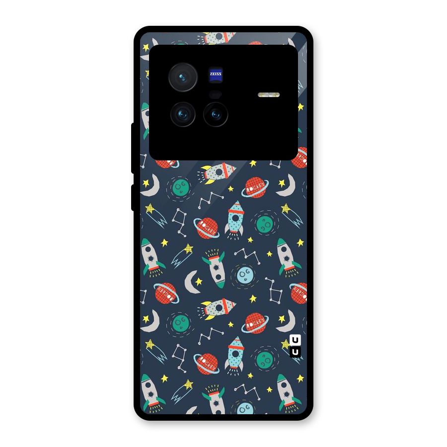 Space Rocket Pattern Glass Back Case for Vivo X80