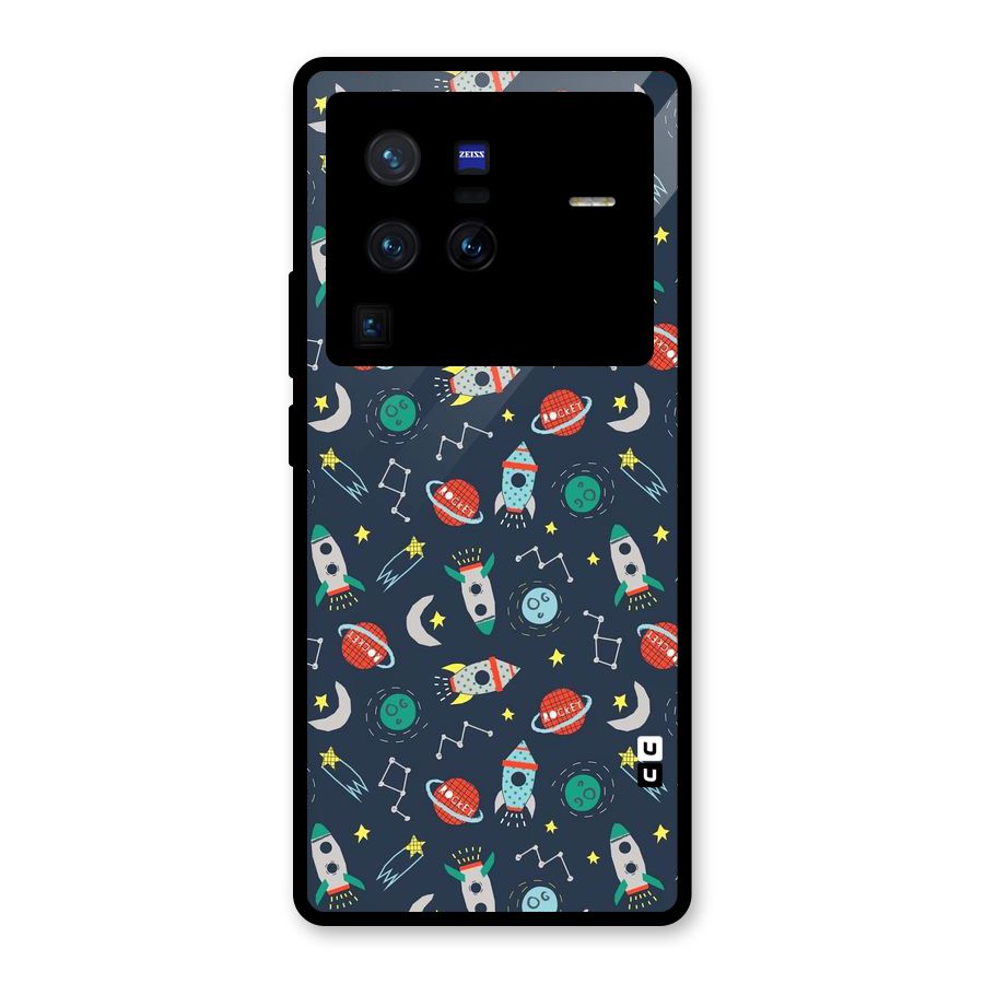 Space Rocket Pattern Glass Back Case for Vivo X80 Pro