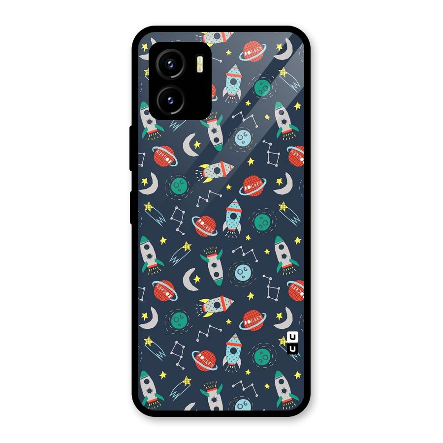 Space Rocket Pattern Glass Back Case for Vivo Y15s