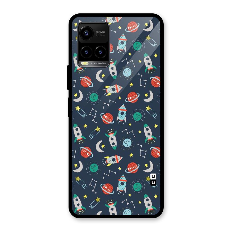 Space Rocket Pattern Glass Back Case for Vivo Y21T