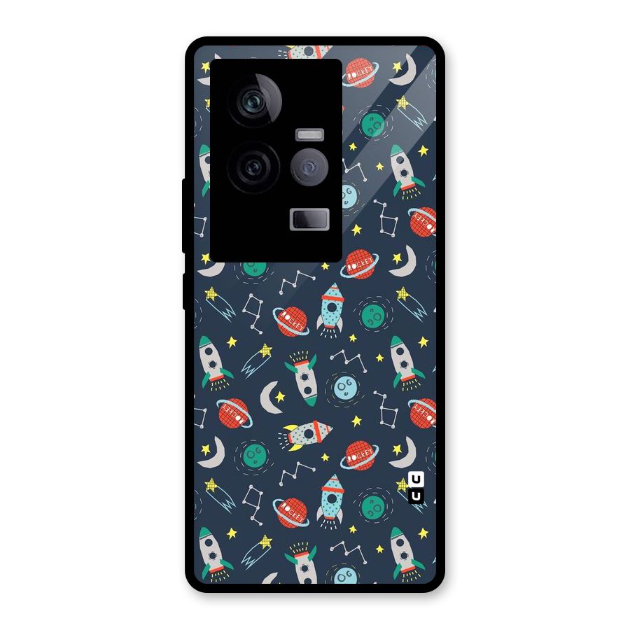 Space Rocket Pattern Glass Back Case for Vivo iQOO 11 5G