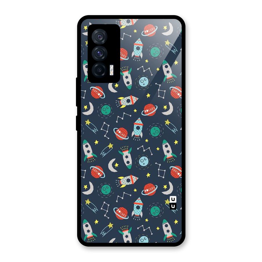 Space Rocket Pattern Glass Back Case for Vivo iQOO 7 5G