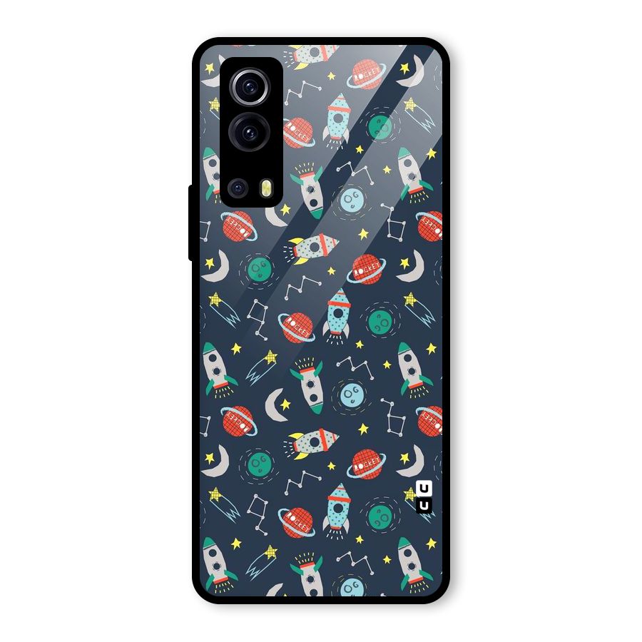 Space Rocket Pattern Glass Back Case for Vivo iQOO Z3
