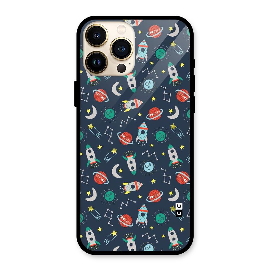 Space Rocket Pattern Glass Back Case for iPhone 13 Pro Max