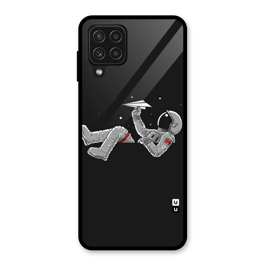Spaceman Flying Glass Back Case for Galaxy A22 4G