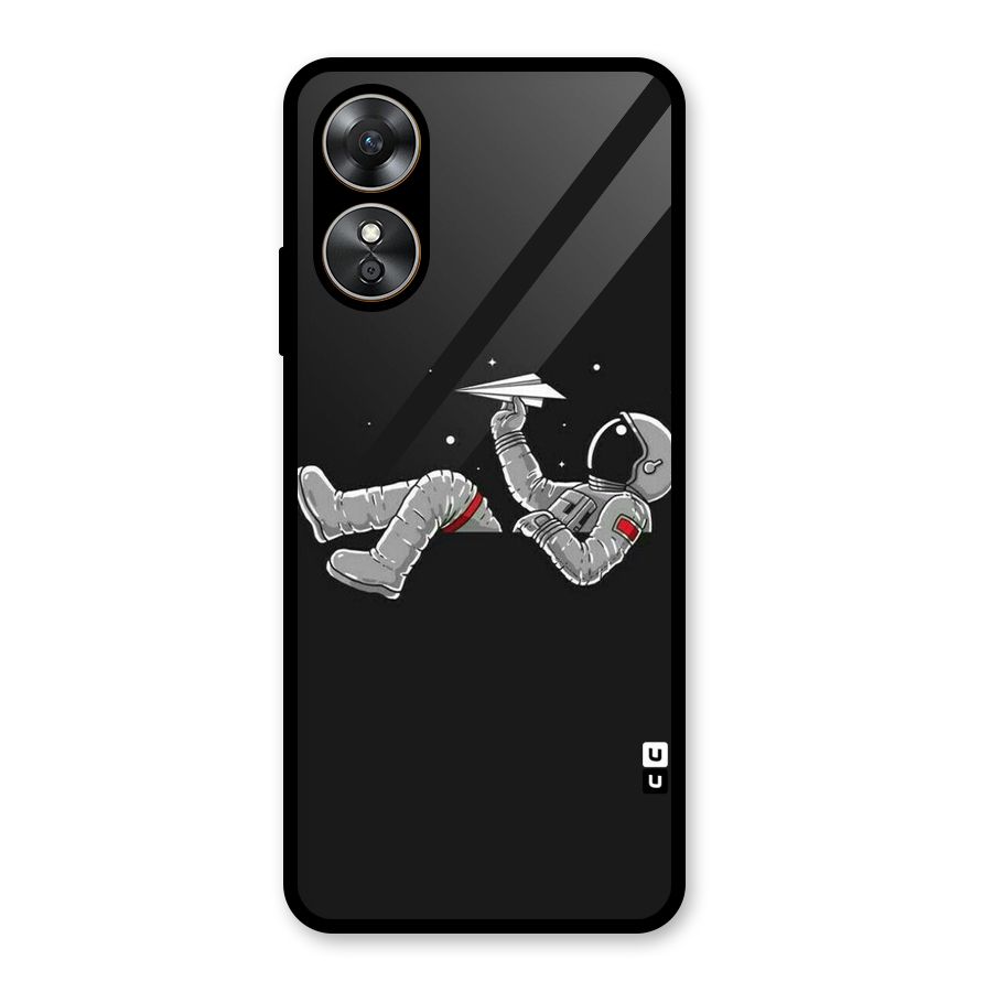 Spaceman Flying Glass Back Case for Oppo A17