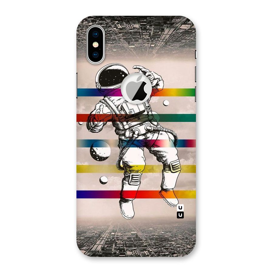 Spaceman Rainbow Stripes Back Case for iPhone X Logo Cut