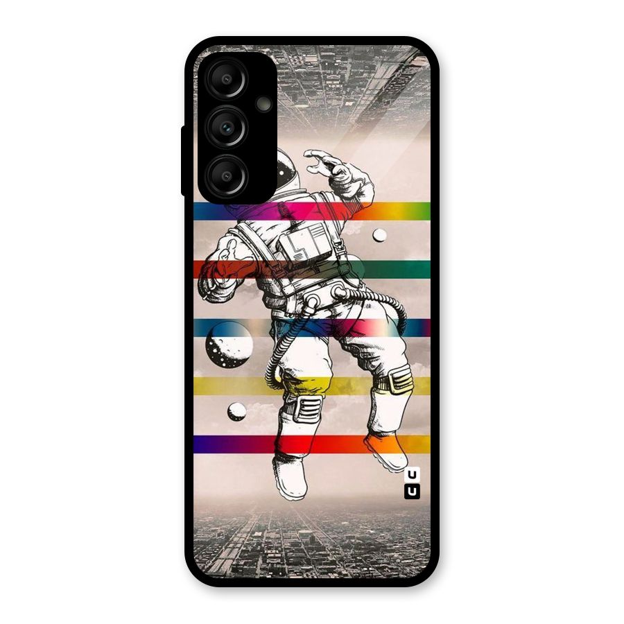 Spaceman Rainbow Stripes Glass Back Case for Galaxy A14 5G