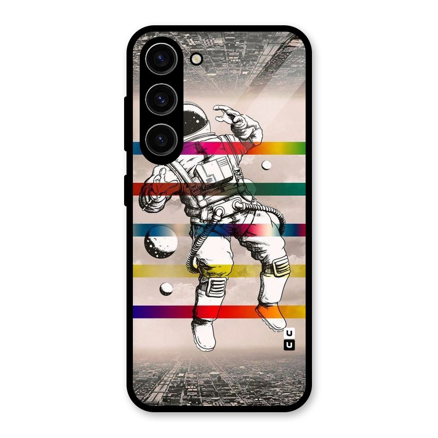 Spaceman Rainbow Stripes Glass Back Case for Galaxy S23