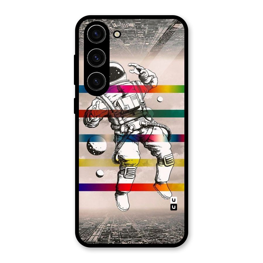 Spaceman Rainbow Stripes Glass Back Case for Galaxy S23 Plus