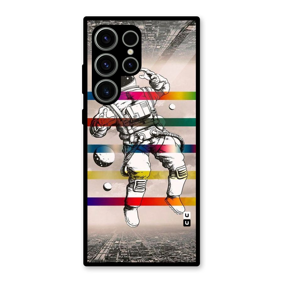 Spaceman Rainbow Stripes Glass Back Case for Galaxy S23 Ultra