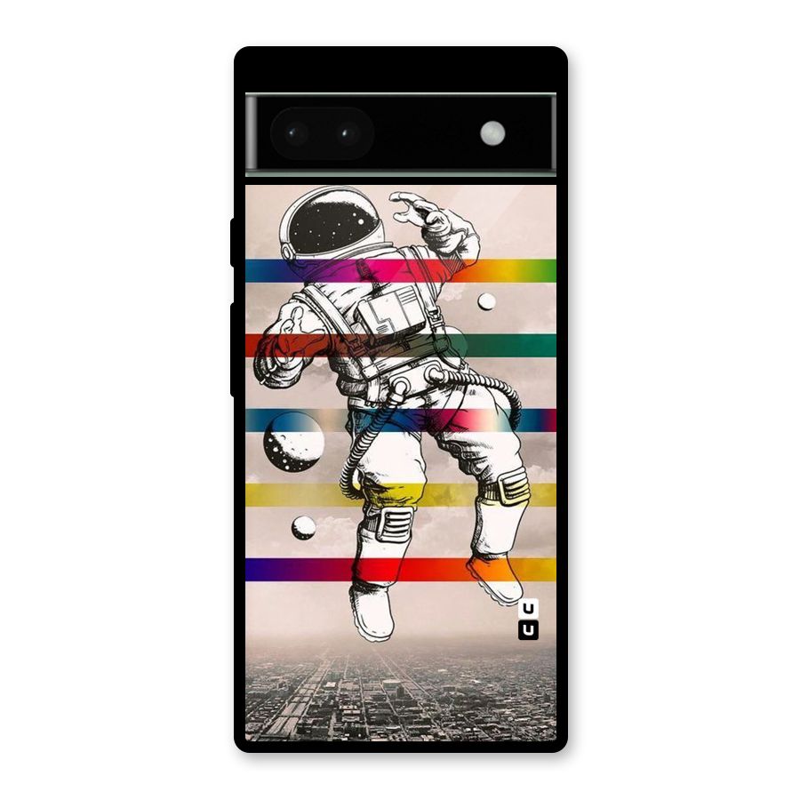 Spaceman Rainbow Stripes Glass Back Case for Google Pixel 6a