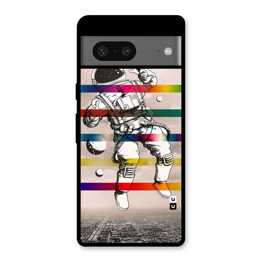Spaceman Rainbow Stripes Glass Back Case for Google Pixel 7