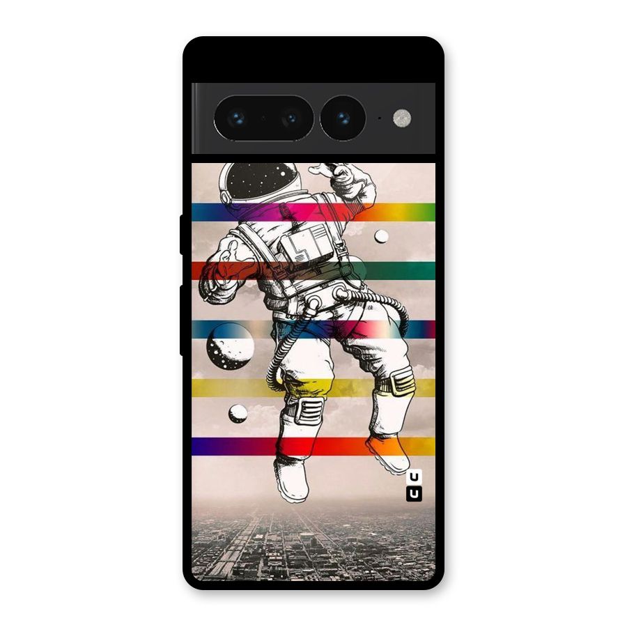 Spaceman Rainbow Stripes Glass Back Case for Google Pixel 7 Pro