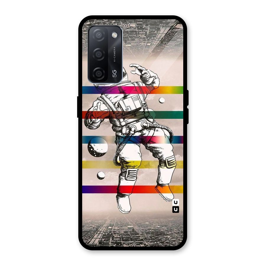 Spaceman Rainbow Stripes Glass Back Case for Oppo A53s 5G