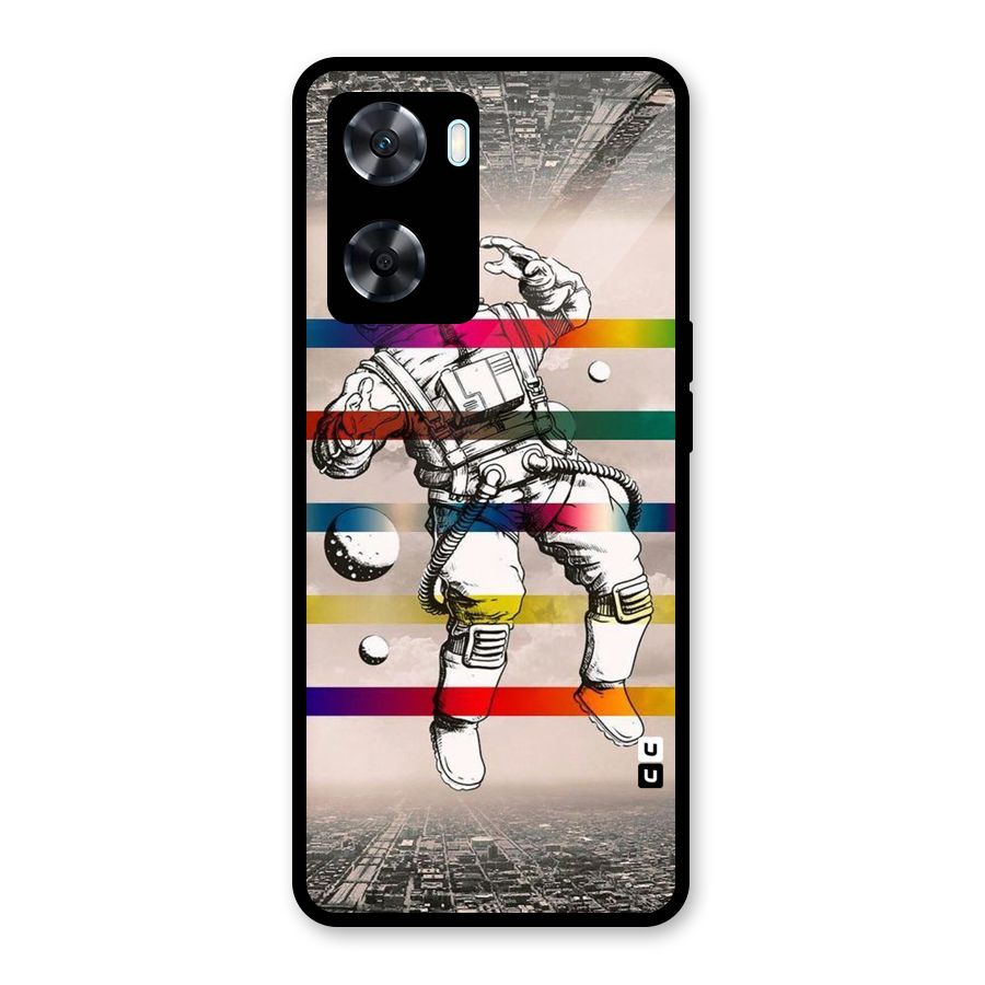 Spaceman Rainbow Stripes Glass Back Case for Oppo A77