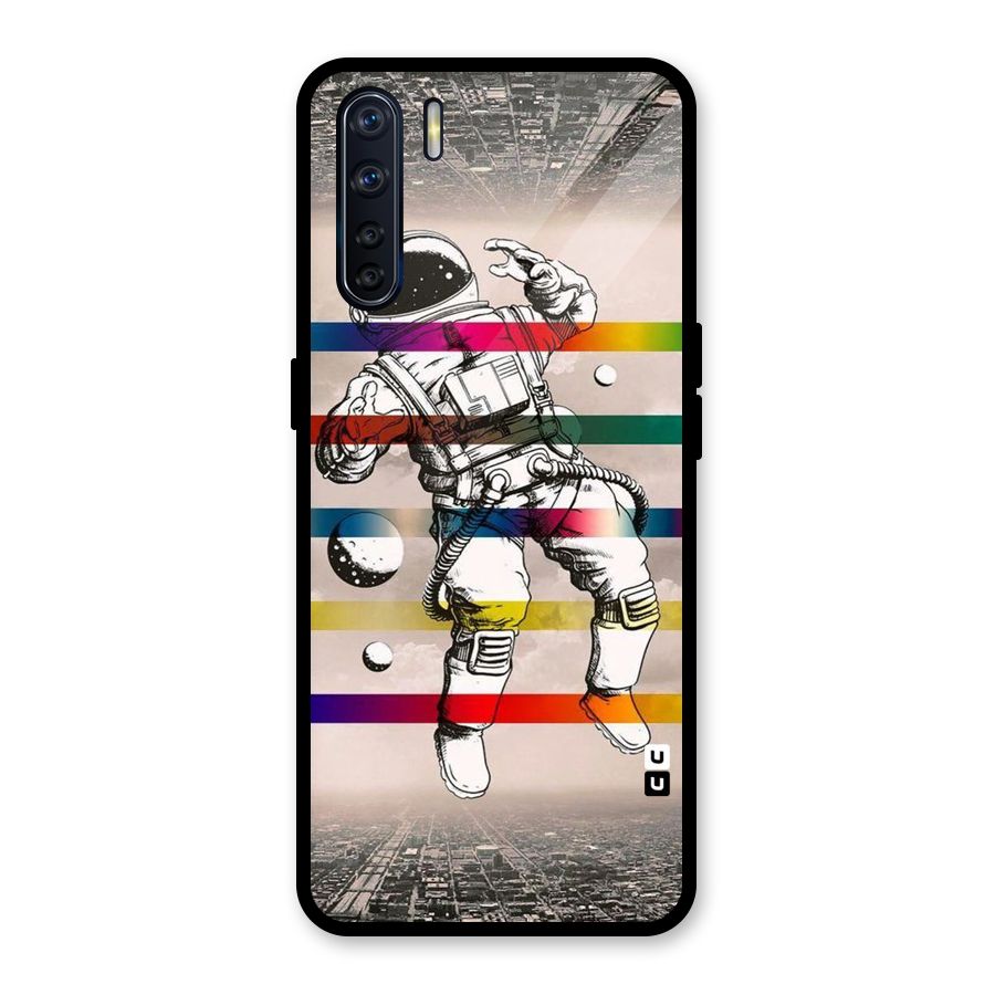 Spaceman Rainbow Stripes Glass Back Case for Oppo F15