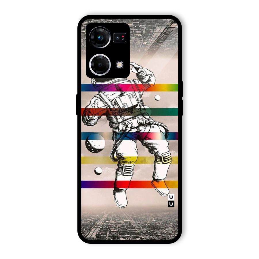 Spaceman Rainbow Stripes Glass Back Case for Oppo F21 Pro 4G