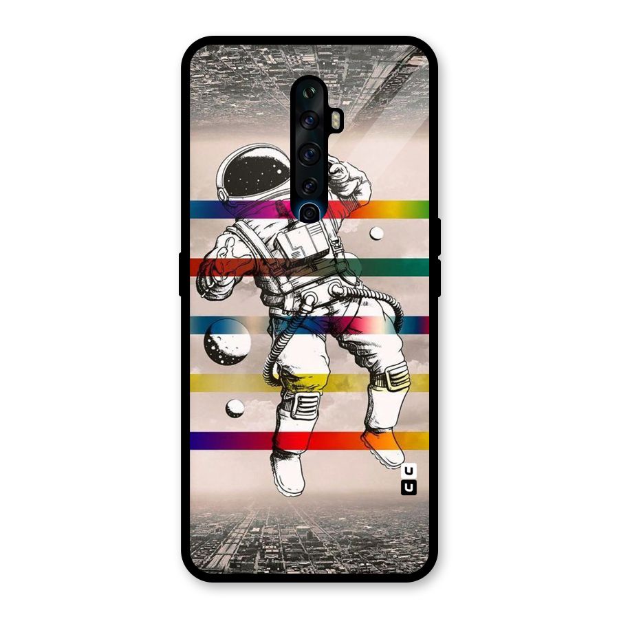 Spaceman Rainbow Stripes Glass Back Case for Oppo Reno2 F