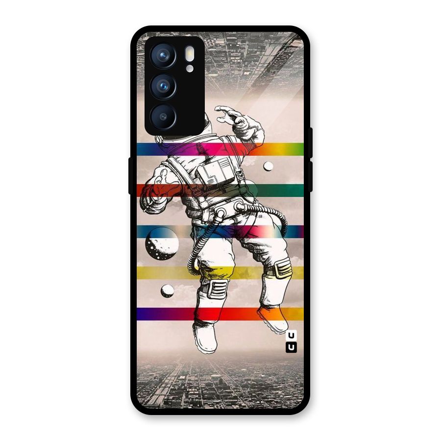 Spaceman Rainbow Stripes Glass Back Case for Oppo Reno6 5G