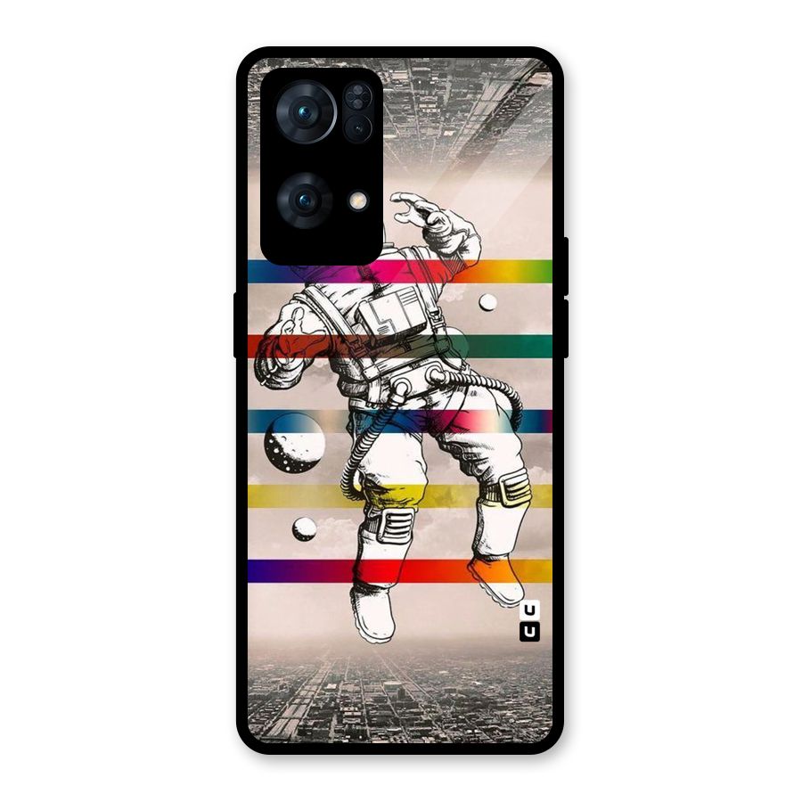 Spaceman Rainbow Stripes Glass Back Case for Oppo Reno7 Pro 5G