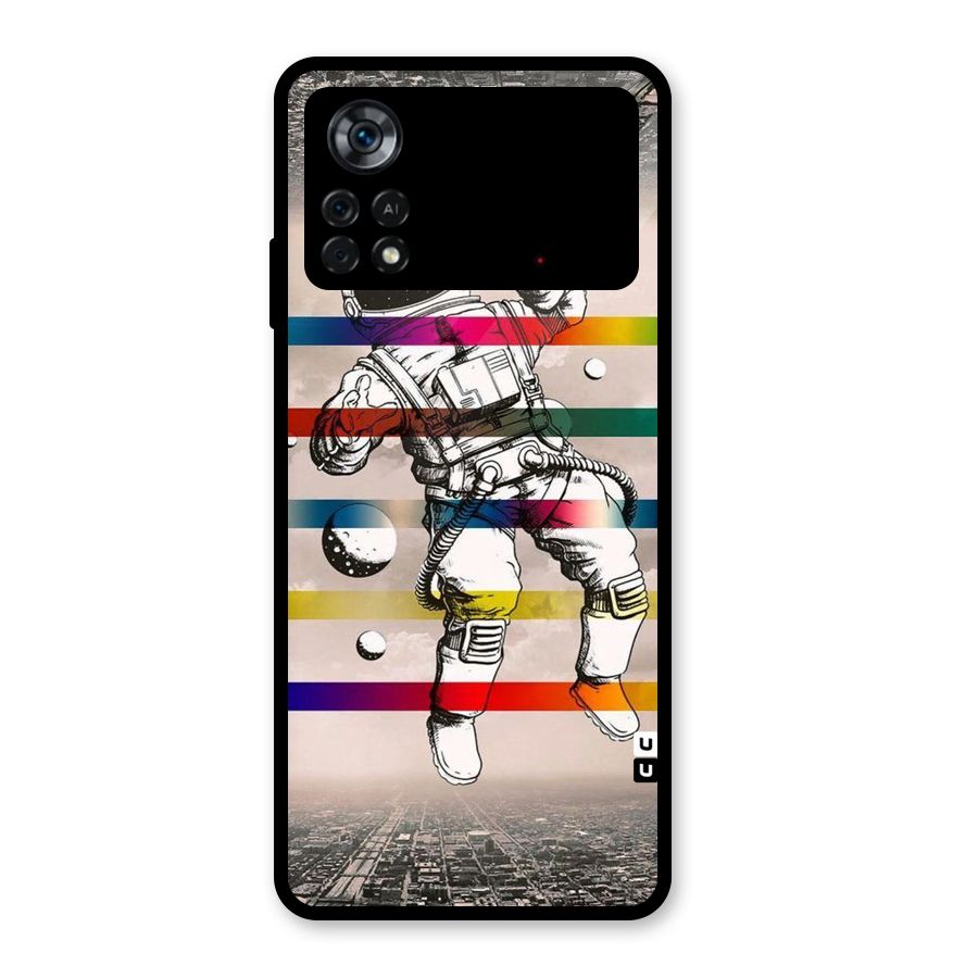 Spaceman Rainbow Stripes Glass Back Case for Poco X4 Pro 5G