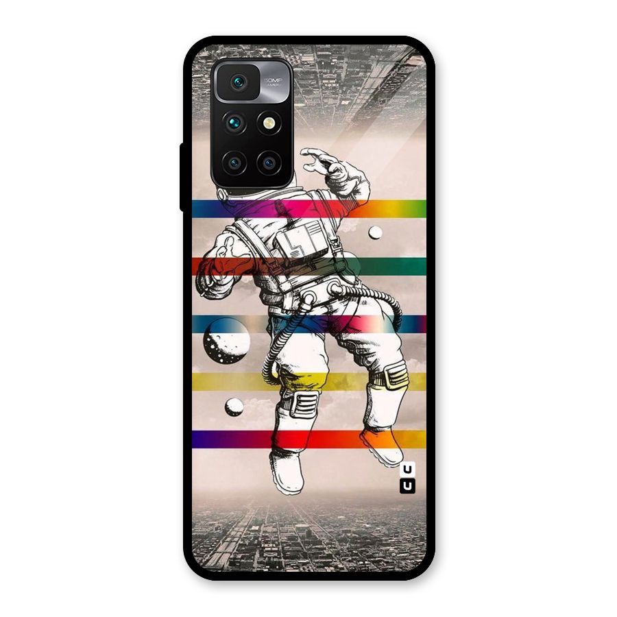 Spaceman Rainbow Stripes Glass Back Case for Redmi 10 Prime