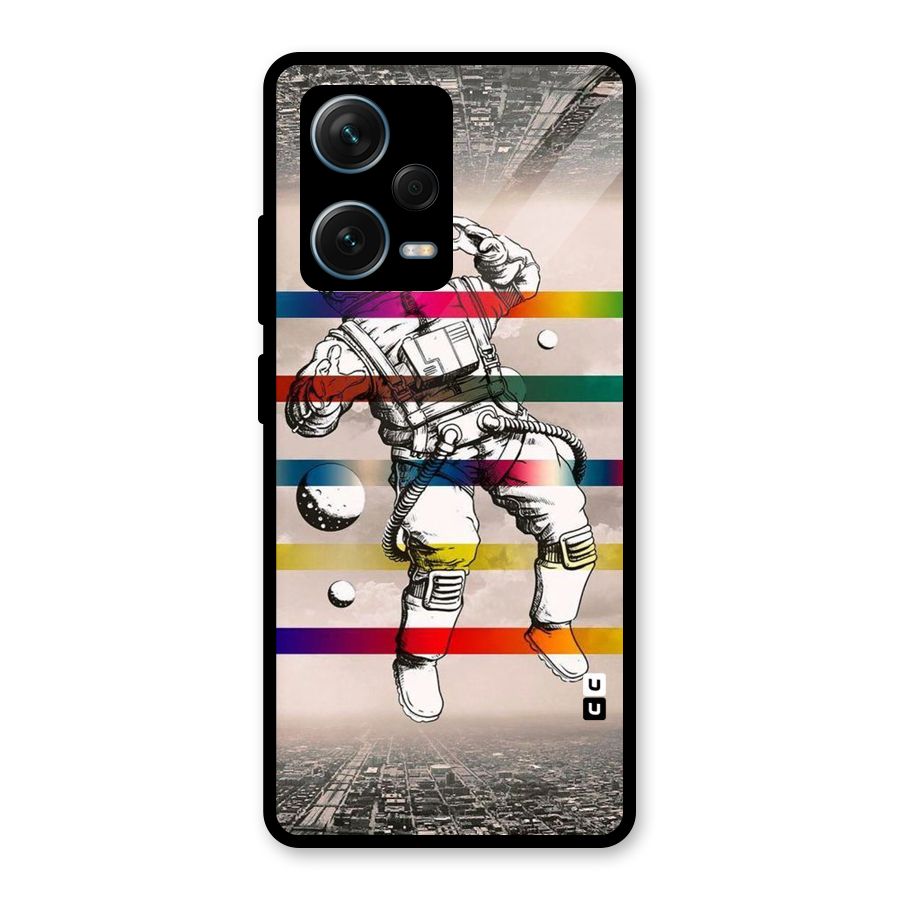 Spaceman Rainbow Stripes Glass Back Case for Redmi Note 12 Pro Plus 5G