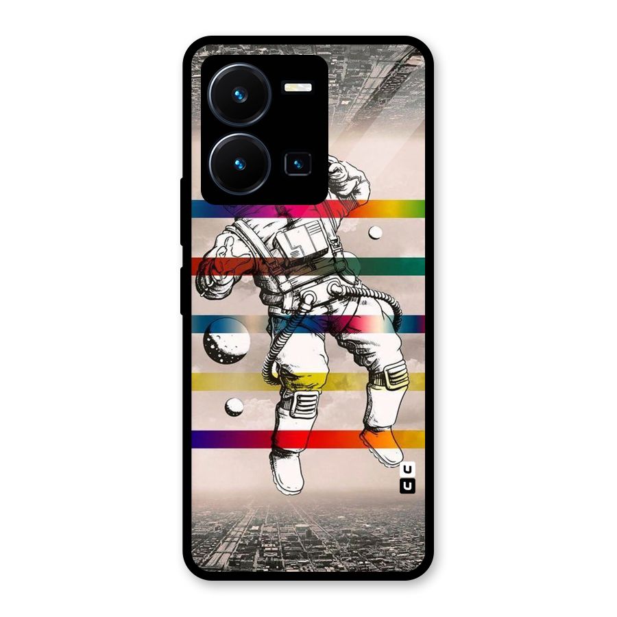 Spaceman Rainbow Stripes Glass Back Case for Vivo Y35